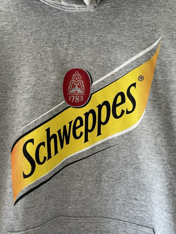 Men's Pullover Schweppes Hoodie Classic Logo Size Large Kangaroo Pockets Gray gallery