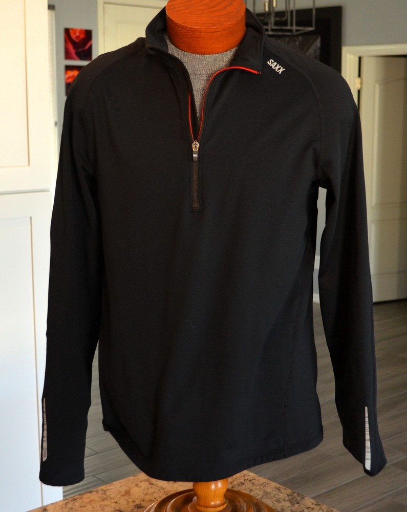 Saxx Thermoflyte Pullover Shirt Mens Large Black 1/4-Zip Performance Stretch EUC