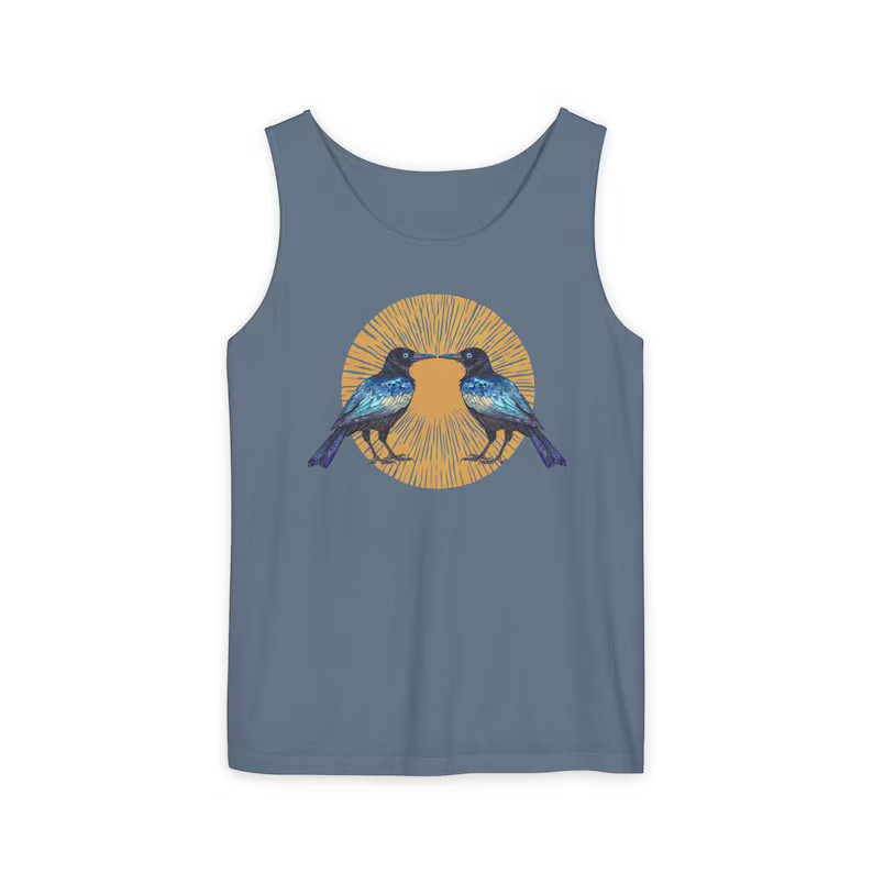 Gorgeous Grackles Block Print Tank Top Bird Lover Wildlife Art gallery