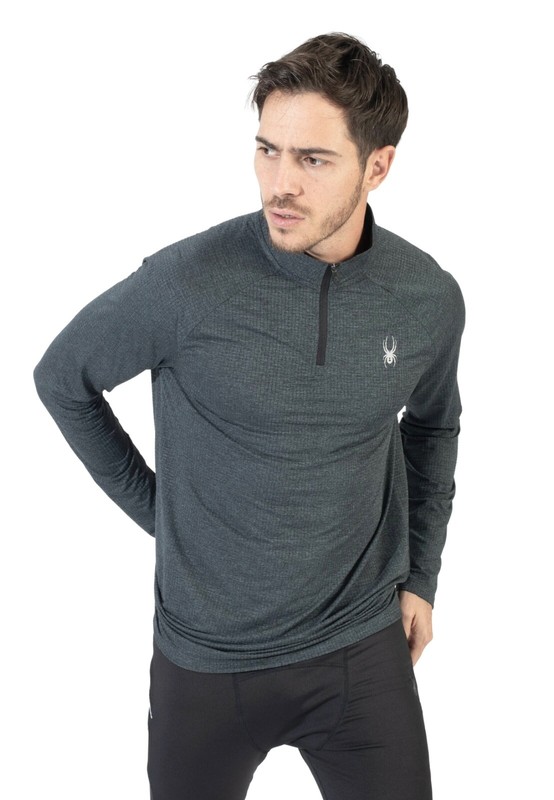 Spyder Active Men's 4 Way Stretch 1/4 Zip Pullover, Gray, Size M gallery
