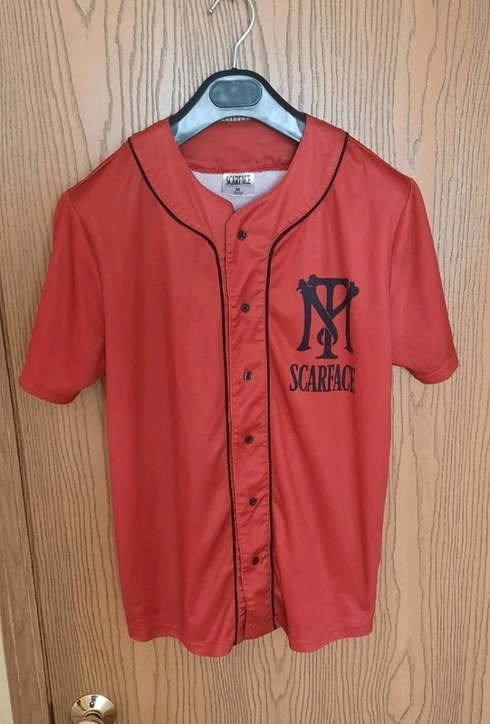 Scarface Mens Red And Black Tony Montana Baseball Jersey Size M gallery