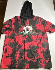 Men’s Hooded Pullover T-Shirt L Red/Black Camo Skull Graphic Short Sleeve