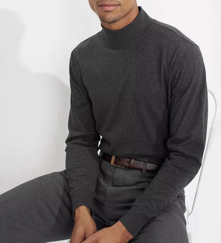 XL Lands' End Super-T Mock Turtleneck, Cotton, Dark Charcoal. Soft Base Layer. gallery