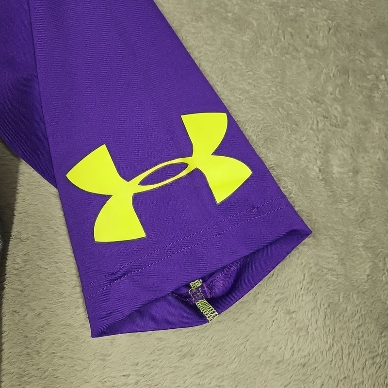 Under Armour Combine Training Compression Purple,Gray,Neon Green Trim Shirt Sz L gallery