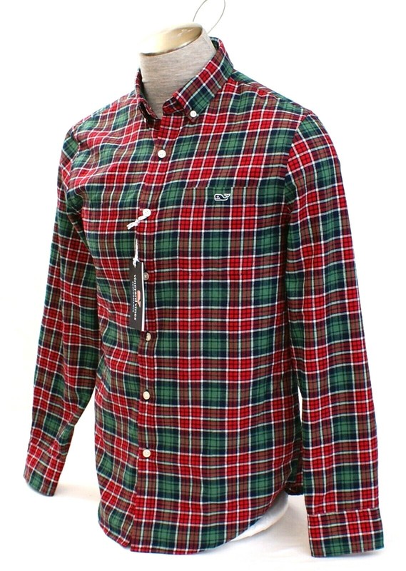 Vineyard Vines Red & Green Plaid Flannel Button Front Long Sleeve Shirt Men's gallery