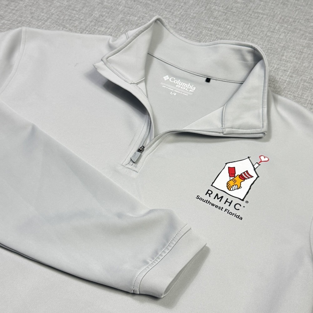 Columbia Golf Pullover Mens Large Gray 1/4 Zip Mock Neck Grampy's RMHC Graphic