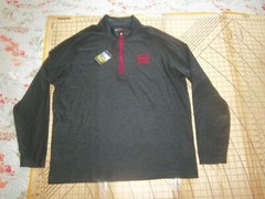 MENS LARGE GRAY/RED PEBBLE BEACH MINOT STATE UNIV. LS ZIP COLLAR SHIRT – NWT