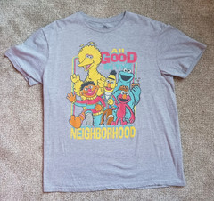 Sesame Street Mens Graphic T-Shirt Gray Big Bird Elmo Bert Ernie Cookie Monster