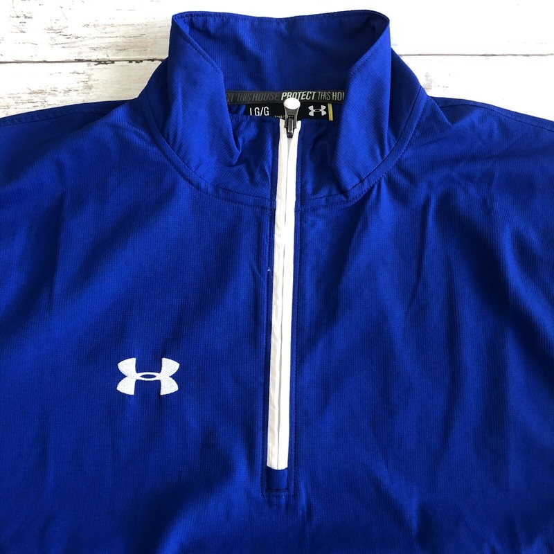 UNDER ARMOUR LOOSE Fit Men’s Blue/White 1/4 Zip Long Sleeve Pullover Size LG/G gallery
