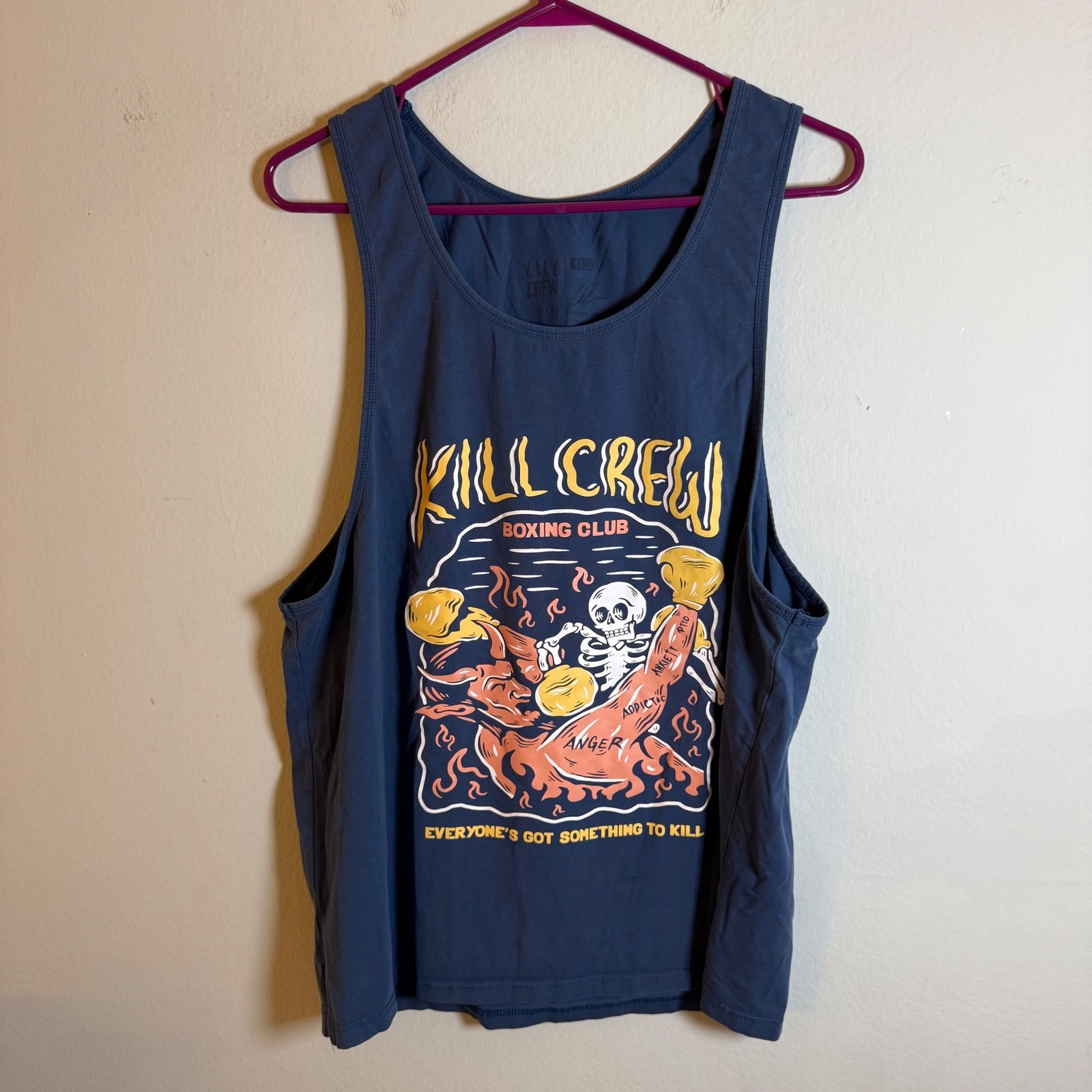 Kill Crew Boxing Club Graphic Tank Top Mens Medium Navy Blue Gym Shirt Skeleton gallery