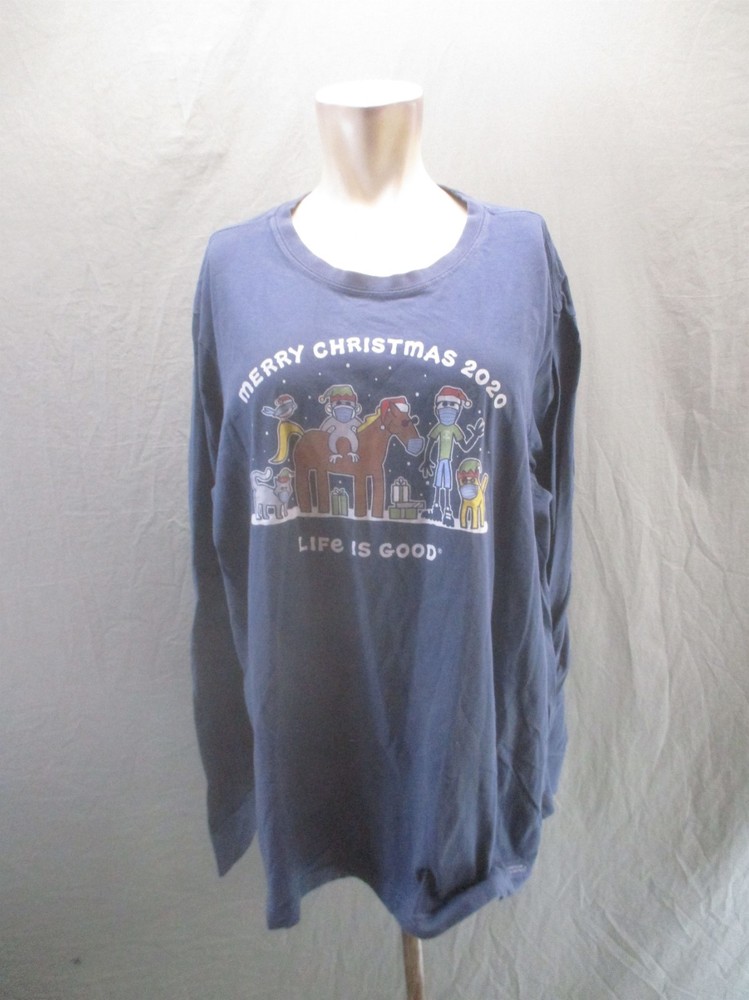 Life Is Good Size XL Mens Blue 100% Cotton Long Sleeve Christmas Soft Top 996