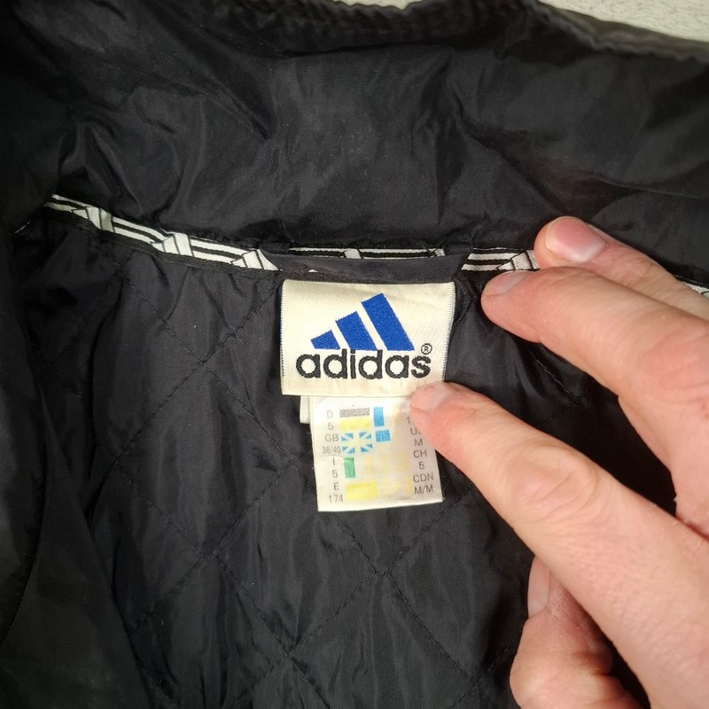 Adidas Jacket Mens Medium Black 3 Stripe Windbreaker Track Top Full Zip Vintage gallery
