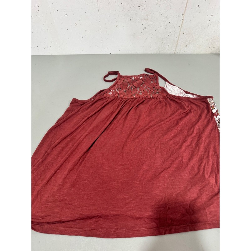 Maurices Womens Large Burgundy Floral Lace Back Halter Neck Tank Top Boho Blouse gallery
