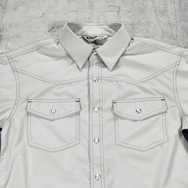 Club Ride Shirt Mens Medium Gray Short Sleeve Cycling Snap Front Performance gallery