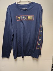 Under Armour Project Rock USA Flag Blue Training Shirt Mens XL Heat Gear Navy