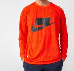 Nike Sportswear NSW Crew Neck Long Sleeve Men’s Size S Red Polka Dot Logo EUC