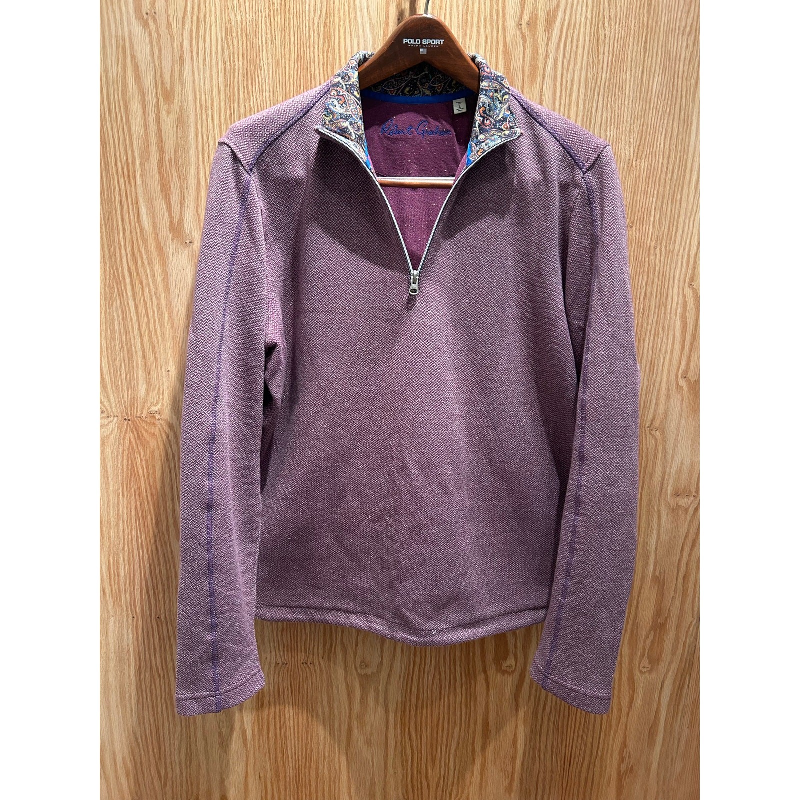 Robert Graham Greensboro Quarter-Zip Pullover Mauve Paisley Collar Men's Large gallery