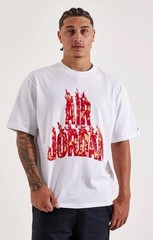 AJ5 Fire Graphic Mens Short Sleeve Shirt (White/Red) IQ6956-100 Size Small