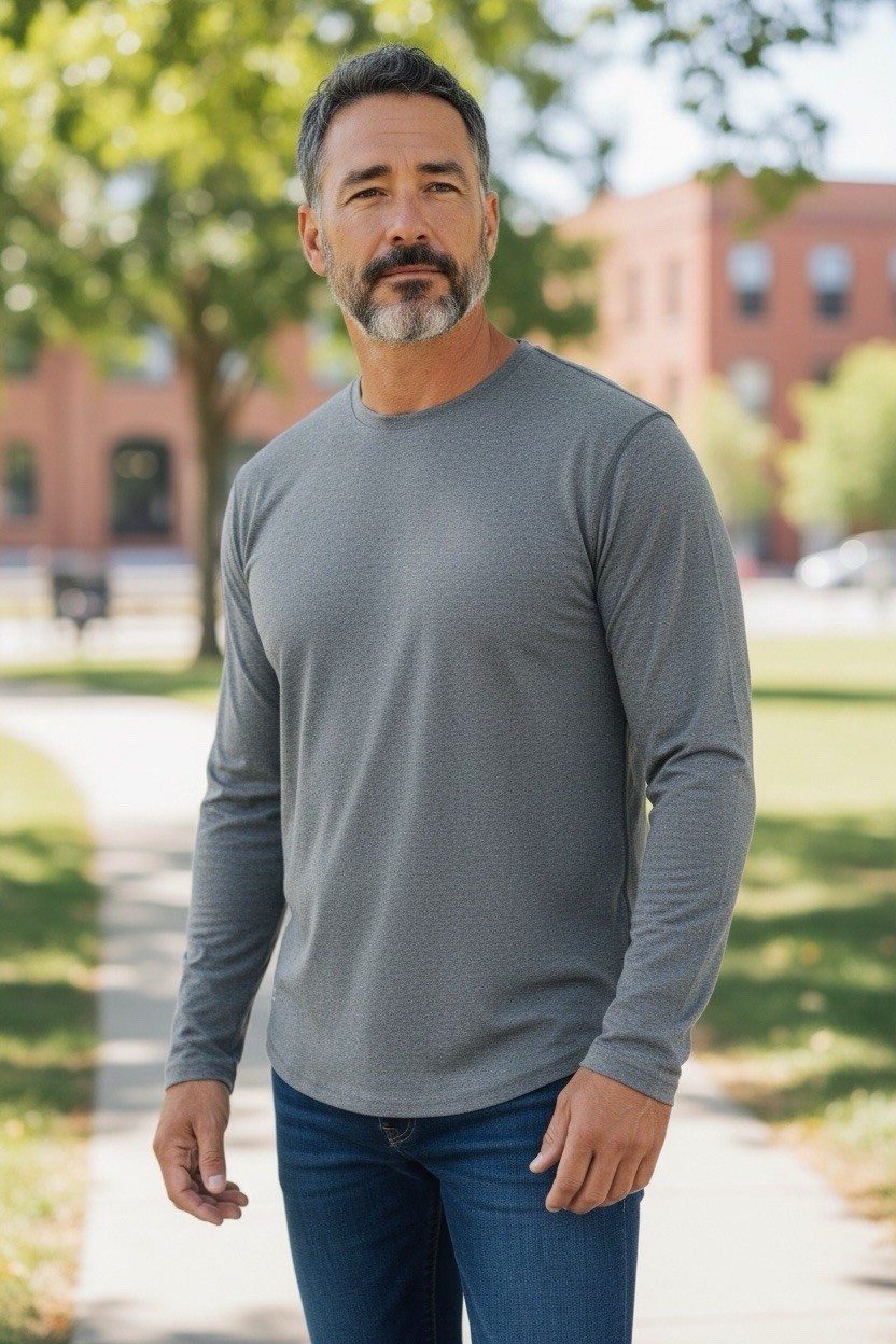 BYLT Drop Cut Lux Performance Stretch Dark Grey Crew Neck Shirt Men's 2XLarge gallery
