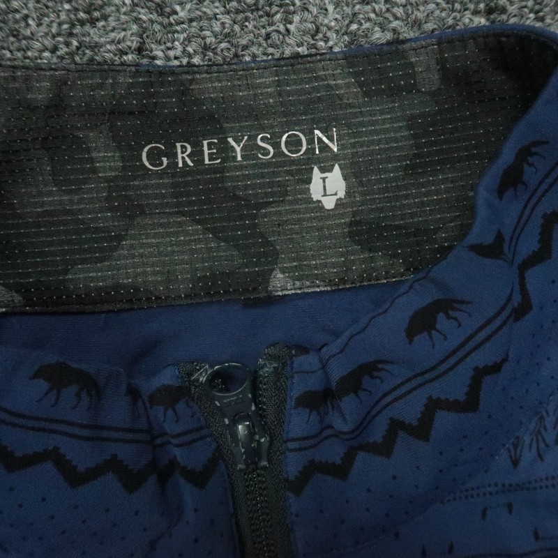 Greyson Pullover Men Large Blue Geo Wolf Print Performance Quarter Zip Midweight gallery