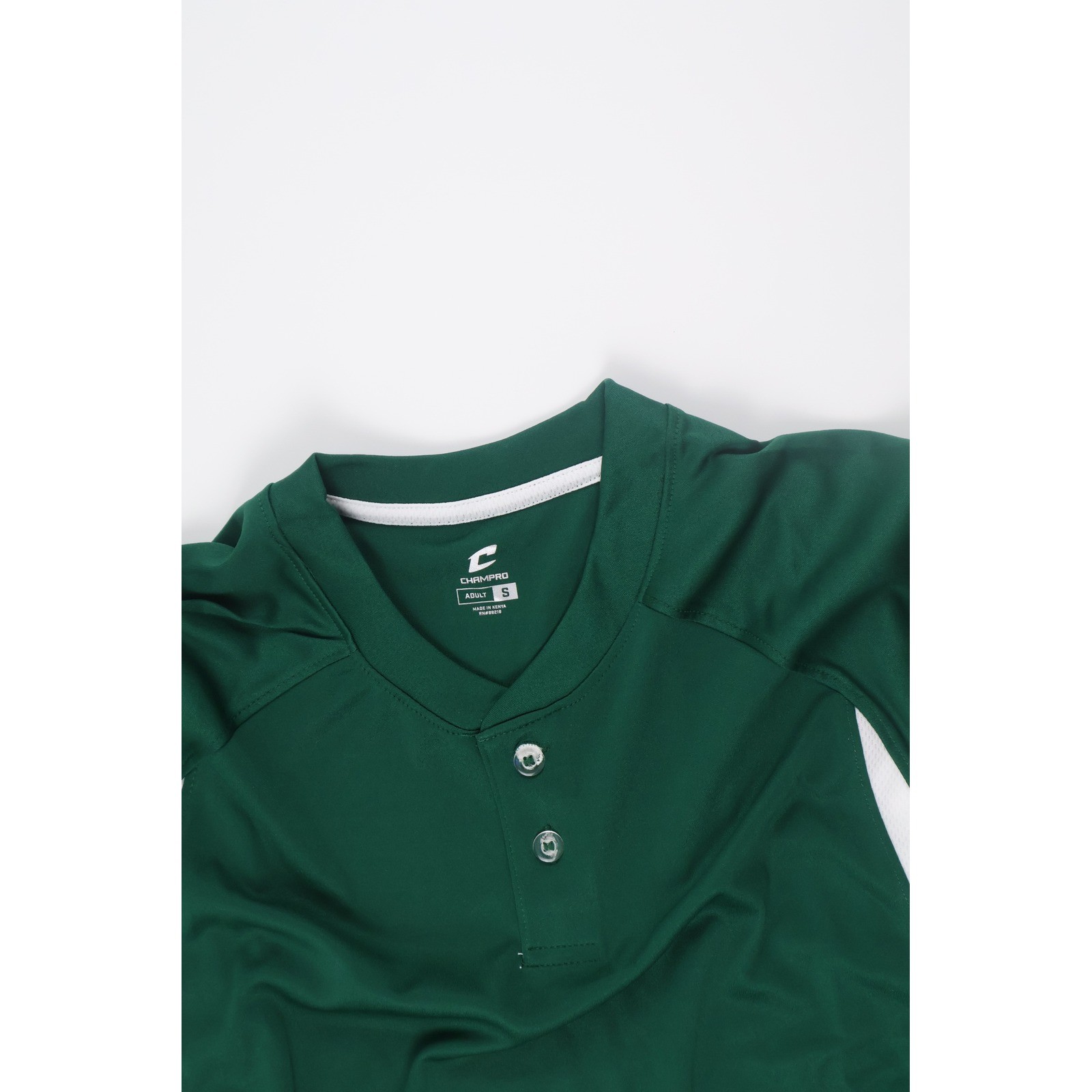 Champro Baseball Jersey Two Button Henley Small Green White Athletic Team Sports gallery