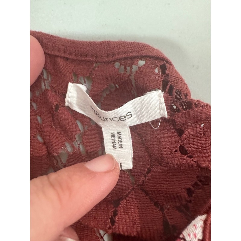 Maurices Womens Large Burgundy Floral Lace Back Halter Neck Tank Top Boho Blouse gallery