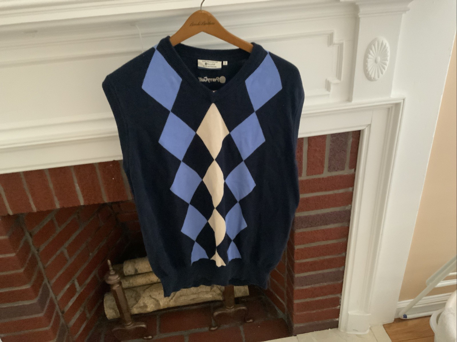 PERRY GOLF BY GLEN MUIR ARGYLE SWEATER VEST SIZE LARGE BLUE AND BEIGE gallery