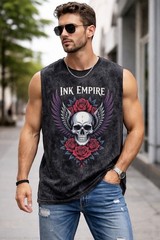 Ink Empire Men’s Sleeveless Tank Skull Rose Graphic Print Multi Colors