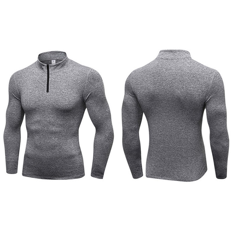 Men Long Sleeve Stand Collar Velvet Sports Tops Fitness Stretch Sweatshirt YL048 gallery