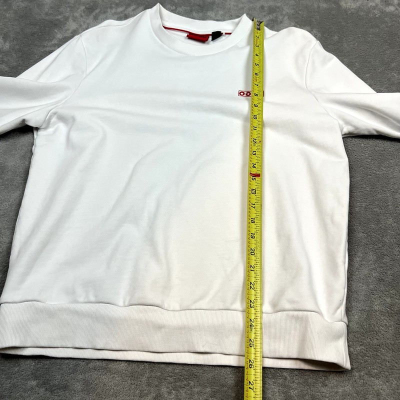Hugo Boss Cotton Terry Sweatshirt Men L White Streetwear Reverse Spellout gallery