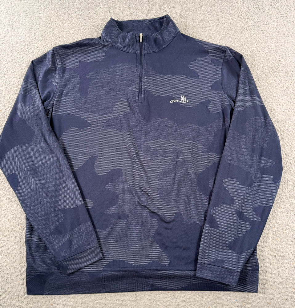 Peter Millar Sweatshirt Men's Large Navy Blue Camo Quarter Zip Performance