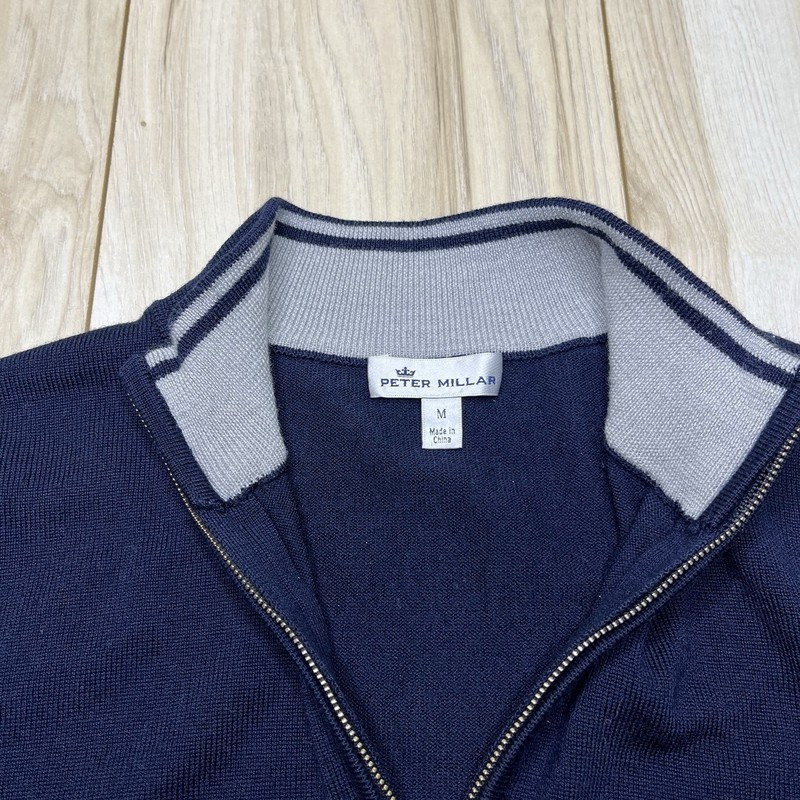 PETER MILLAR 1/4 Zip Pullover Sweater Silk Cashmere Blend Blue Men Sz Medium gallery