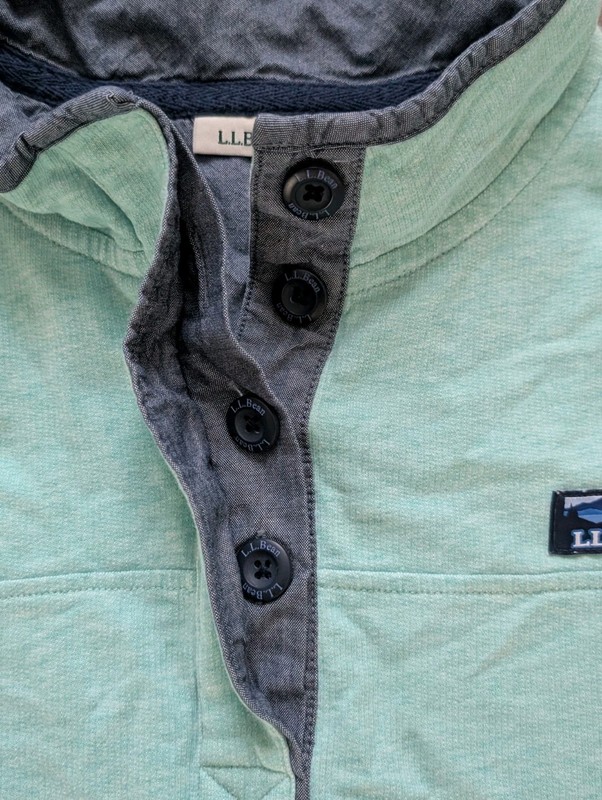 LL Bean Snap Pullover Mens XL Mock Neck Textured Knit Seafoam Heather Midweight gallery
