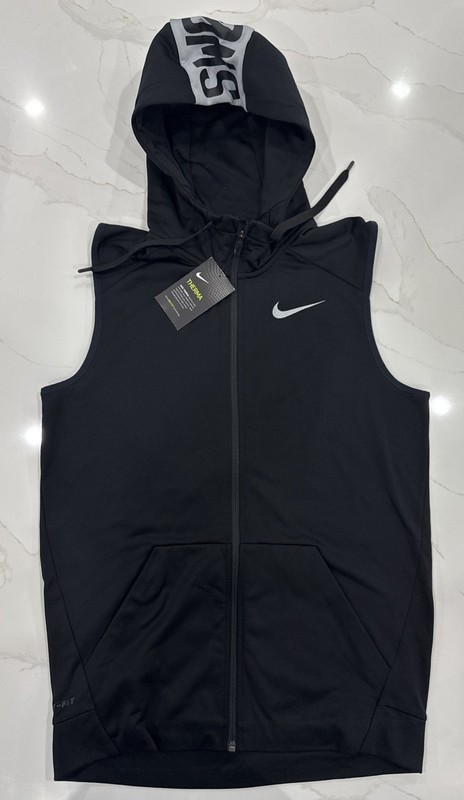 Nike Dri-FIT Sleeveless Full Zip Hoodie Vest Black Swoosh Hood 807769-010 Mens S gallery