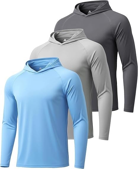 Men's 3 Pack UPF 50+ Sun Protection Hoodie Quick Dry Fishing Hiking Rash Guard gallery