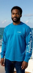 Columbia Mens PFG Deep Waves Long Sleeve Shirt Large L Light Blue UPF 50 NWT