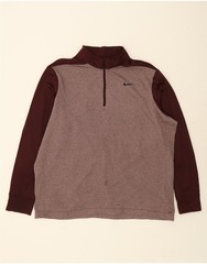 NIKE Mens Dri Fit Zip Neck Pullover Tracksuit Top 2XL Burgundy Colourblock BU22