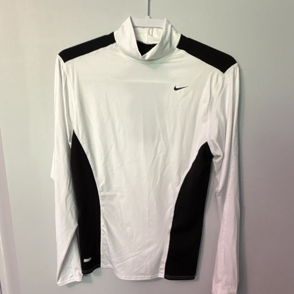Nike Dri-Fit Men's Mock Neck Long Sleeve Compression Shirt White and Black Large