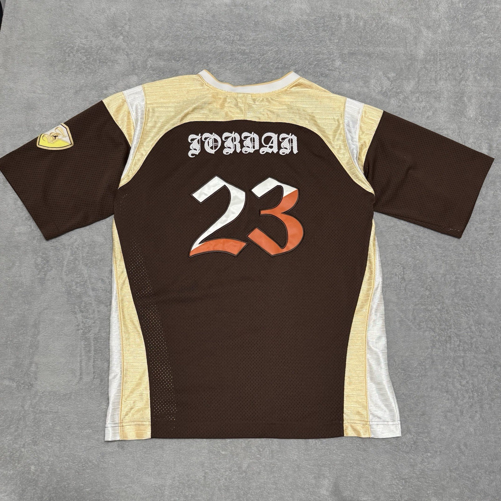 VTG Y2K Jordan Brand 23 Brown Gold Mesh Football Jersey L Streetwear Loose Urban gallery