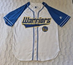 Vintage Starter Golden State Warriors Baseball Jersey Mens Medium NBA 90s Button