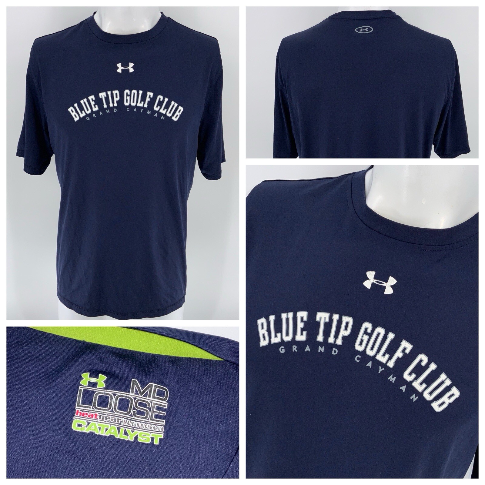 Adidas Heat Gear T-Shirt M Men Navy Poly Blue Tip GC Grand Cayman YGI U4-102 gallery