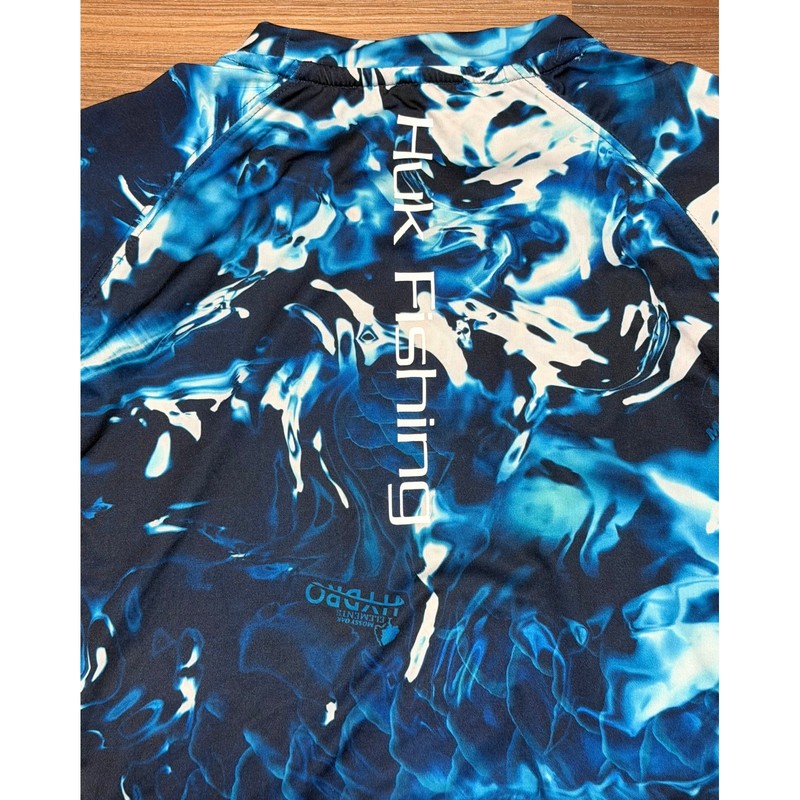 Huk Icon X Refraction Performance Fishing LS Shirt Blue Mossy Oak Camo Sz M gallery