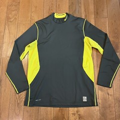 Mens Nike Pro Combat Hyperwarm Fitted Shirt Mock Neck Gray Neon Yellow sz Large