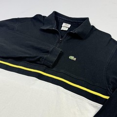Lacoste Sport Polo Shirt Mens 2XL Black White Colorblock Long Sleeve Quarter Zip