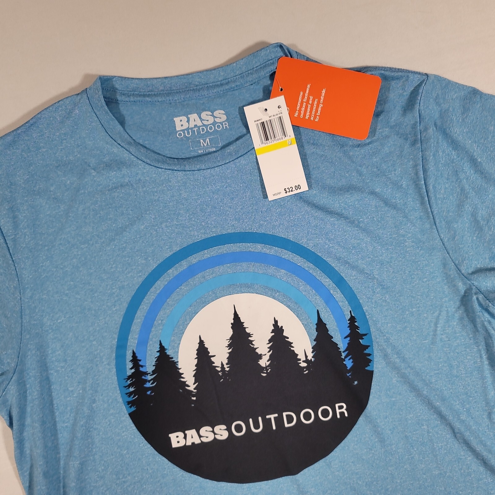 Bass Outdoor Performance Graphic T-Shirt Mens Medium UPF-50 Sky Blue Heather NEW gallery