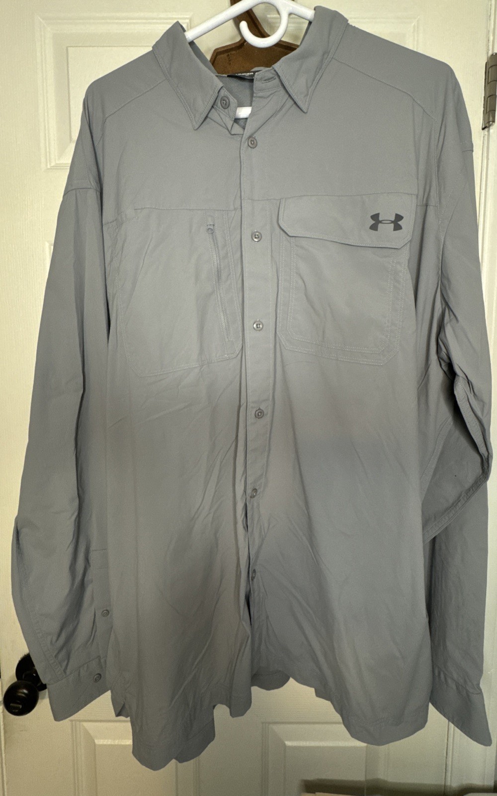 Under Armour Nylon Blend Vented Button Up Shirt Men’s XXL Gray Fishing Hiking gallery