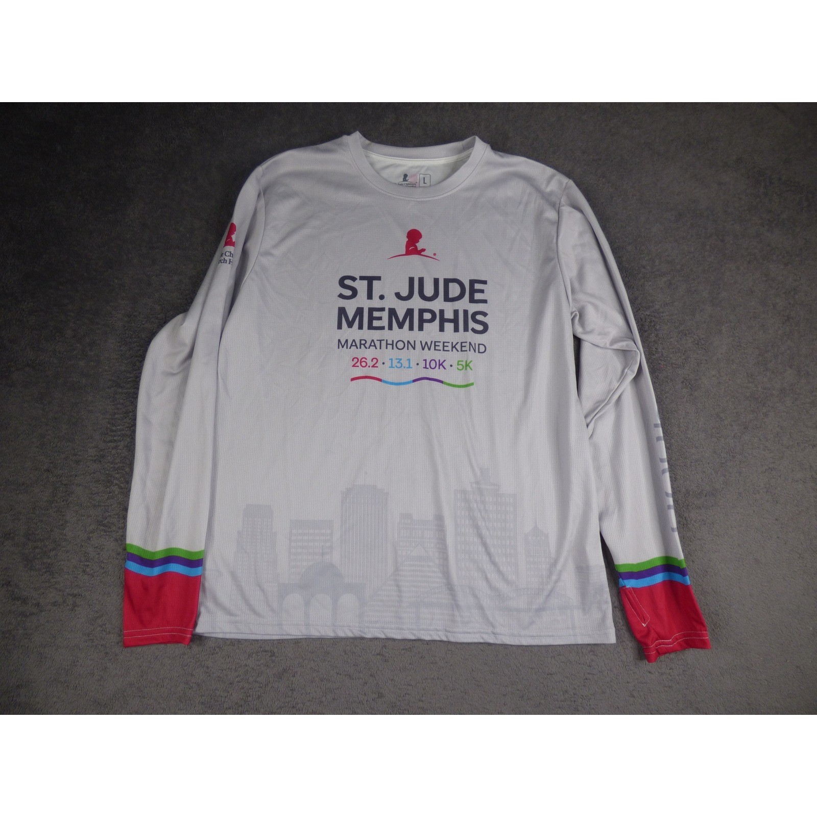 St Jude Memphis Marathon Weekend Long Sleeve Performance Shirt Grey Mens L gallery