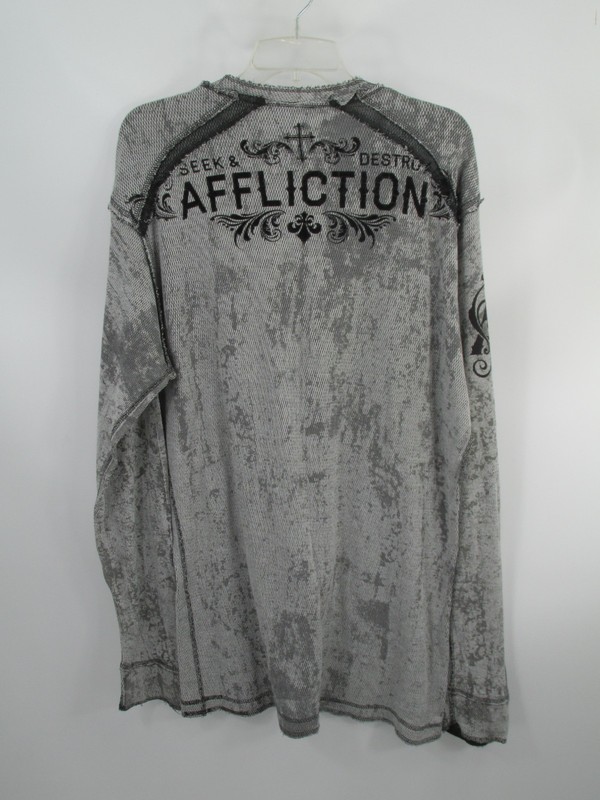 AFFLICTION Pullover Thermal Shirt Men XL Gray Black Double Sided Seek & Destroy gallery