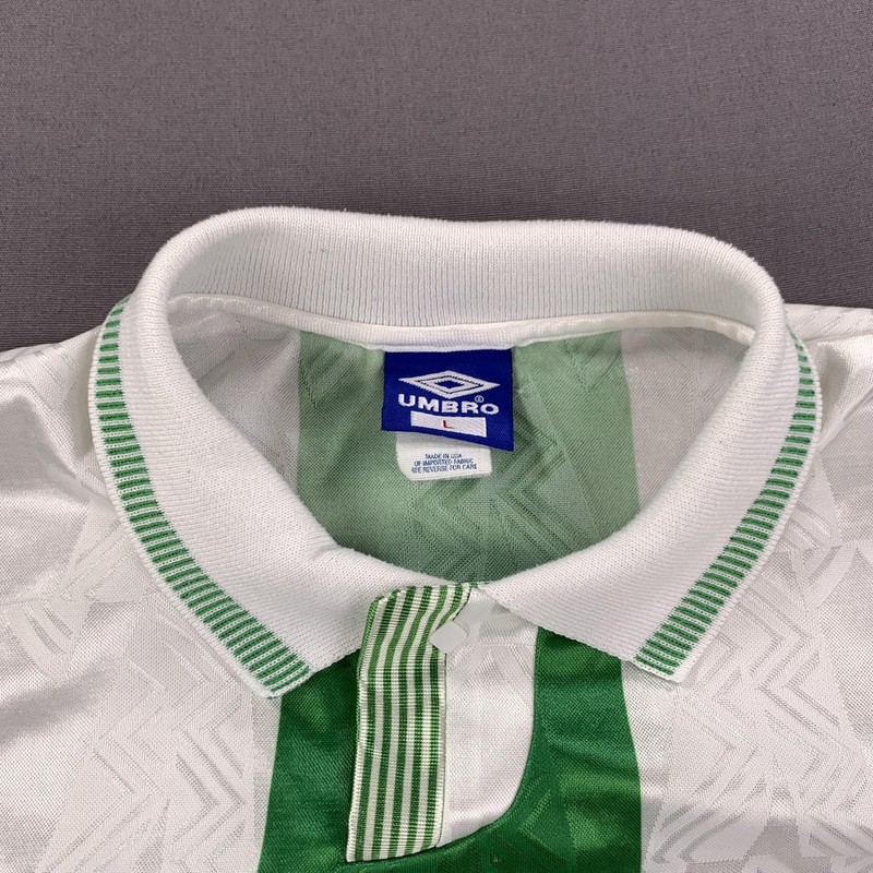 Vintage Umbro Soccer Jersey Mens Large Green White Striped Collared Made USA 90s gallery