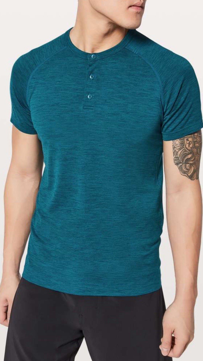 LULULEMON Metal Vent Tech Short Sleeve Henley Shirt Night Diver Blue Men’s XXL gallery